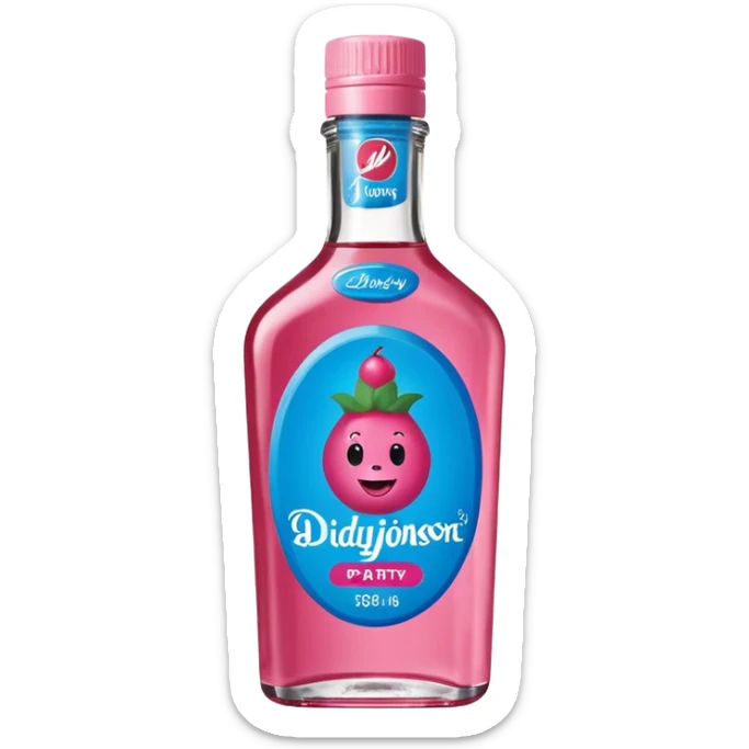 bottle of oil blue top pink outside with logo that says Diddy Party oil Johnson and Johnson  brand with a smiling berry on top sticker