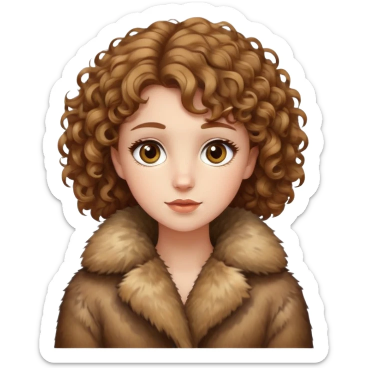 Caucasian girl with short curly light Brown hair and hazel eyes in fur-coat  sticker