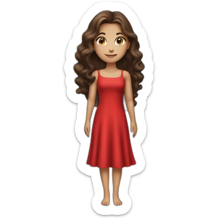 Brunette girl, that looks like a model, with beautiful hair, in a long red dress sticker