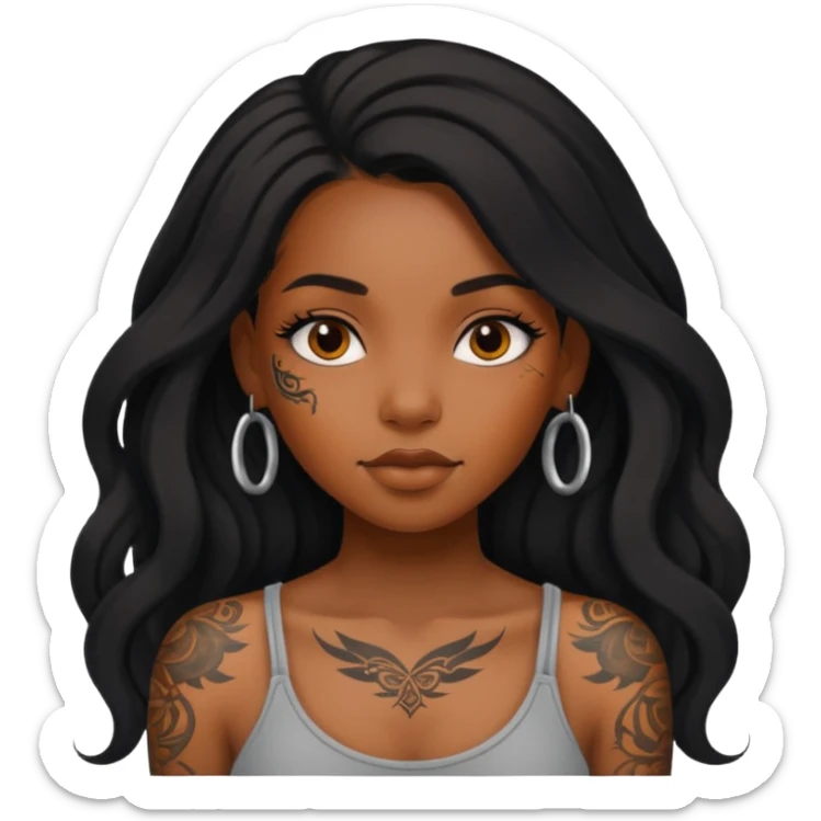 Tattooed princesses black girl with long hair  sticker