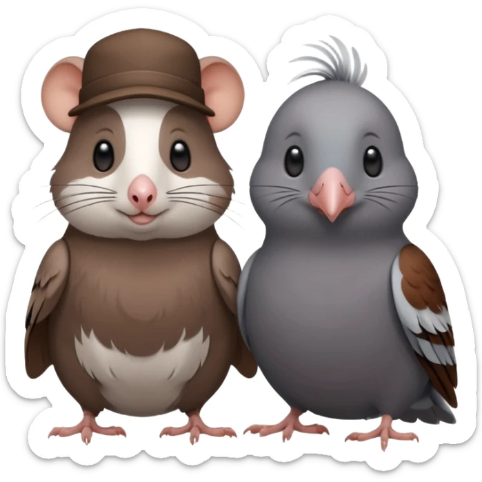 one rat and one pigeon who are friends. They are not hybrid pigeon rats. sticker
