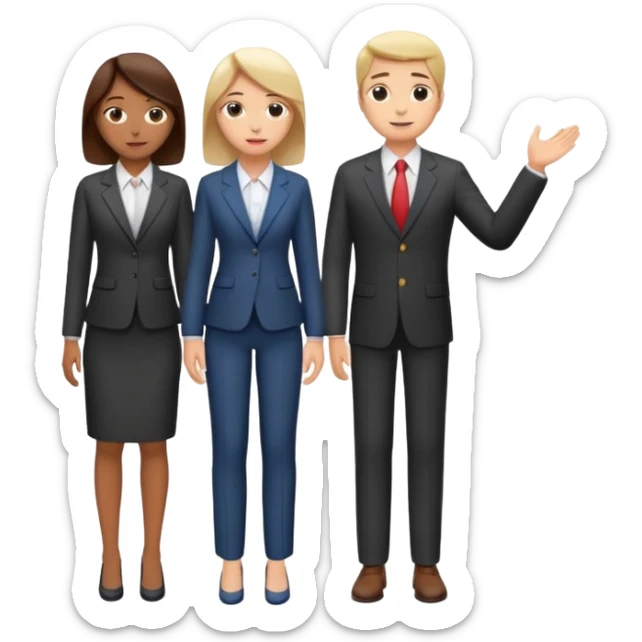 standing and saying goodbye 3 of coworkers to right side, full body view sticker