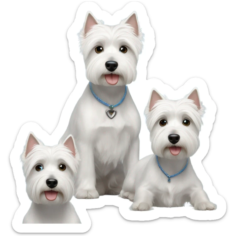  3 westie dogs with lady short gray hair and blue eyes sticker