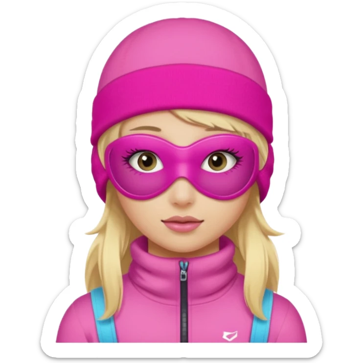 blonde girl wearing pink ski mask with pretty eyelashes  sticker