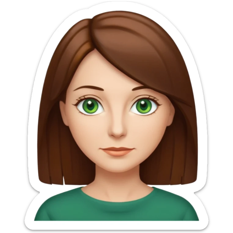 middle age woman with green eyes and shoulder length straight brown hair sticker