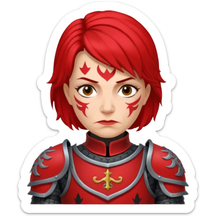 Elderly Tattooed Knights female, with medium hair, red and black armour sticker