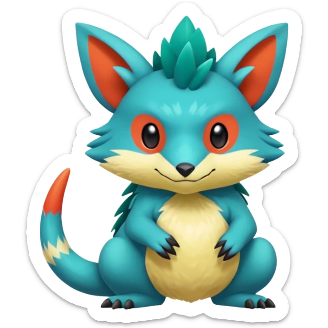 Cozy furry warm lush tropical colorful edgy exotic Fakémon-Pokémon-Vernid-creature (half body) sticker