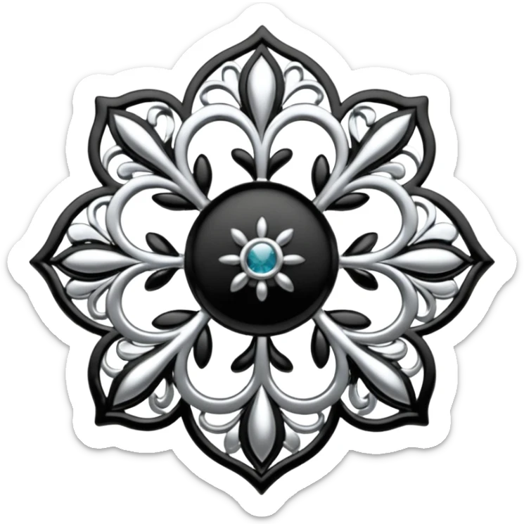 Black and silver filigree broach design, 3D, extremely detailed design sticker