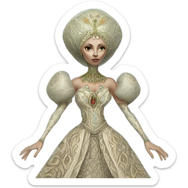 a Reptilian alien woman full body in Romanov dress sticker
