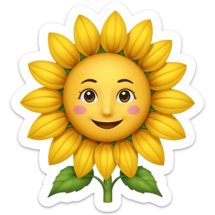 Un girasol tipo caricatura con dos puntitos de ojos y una sonrisa con un gorro de maga sticker