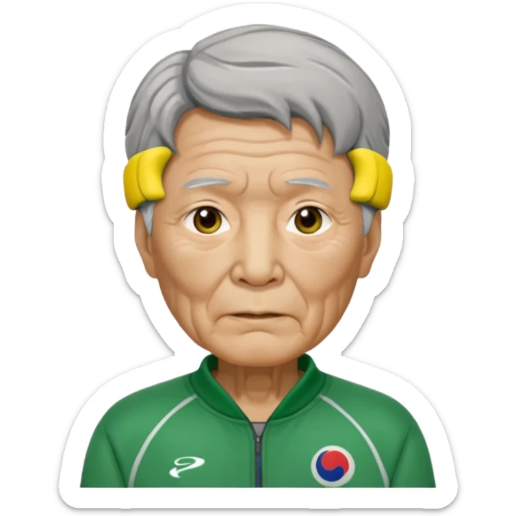 Design Ali Abdul replaced with Oh Il-nam (Player 001), elderly Korean male, wrinkled face, gray hair, green tracksuit with white number 001 visible. sticker