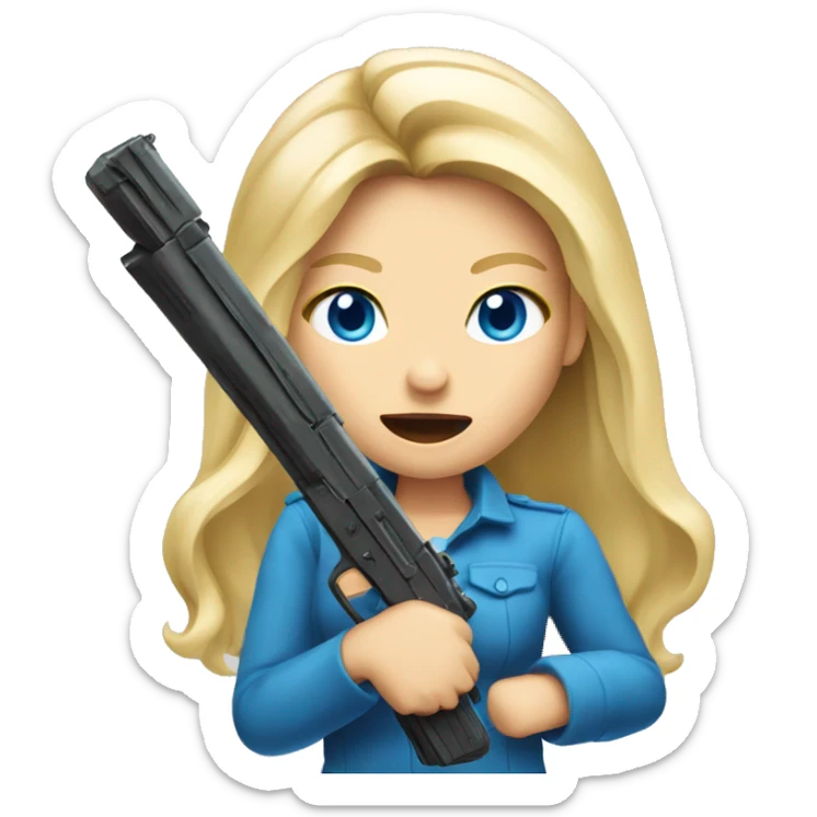 Mad long Blonde hair blue eyes girl holding gun up sticker