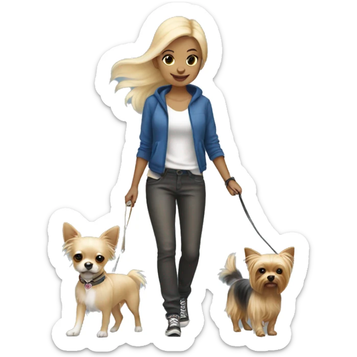 blonde hair blue eyed girl walking her chihuahua and yorkie sticker