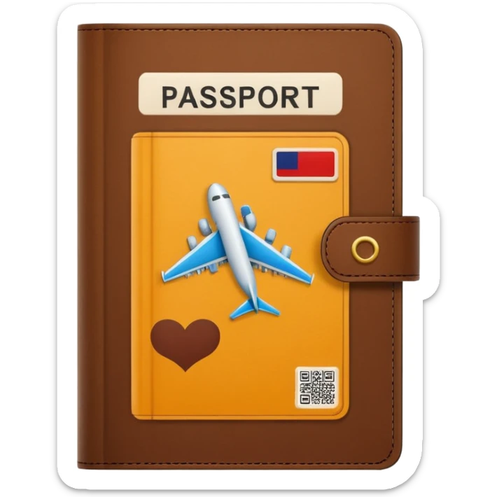 passport with visible airplane tickets, Apple emoji style, colors #173e12 and #c1a793, no text, minimalist sticker