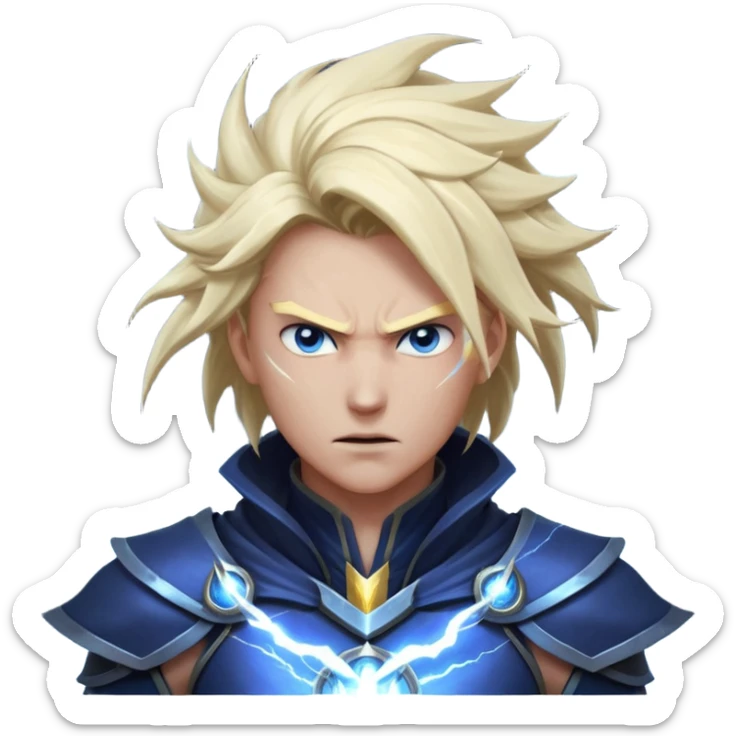 storm rider portrait, head and shoulders only, wind-swept hair, crackling lightning aura, storm clouds swirling behind, intense glowing eyes, epic fantasy vibe, 3D cartoon, mobile game icon style, clean background, no text, no watermark
 sticker