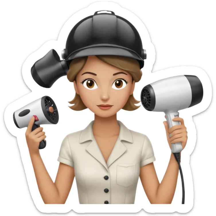 Emoji de mujer con casco secador, pelo recogido, cogiendo revista con las dos manos, estilo vintage chic sticker