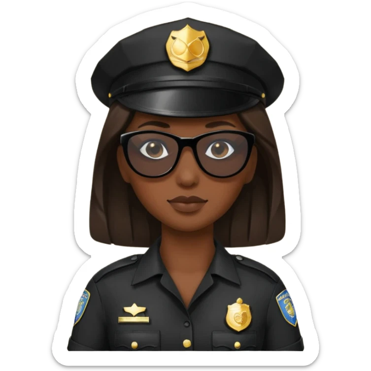 woman police wearing black dress with sun glasses sticker