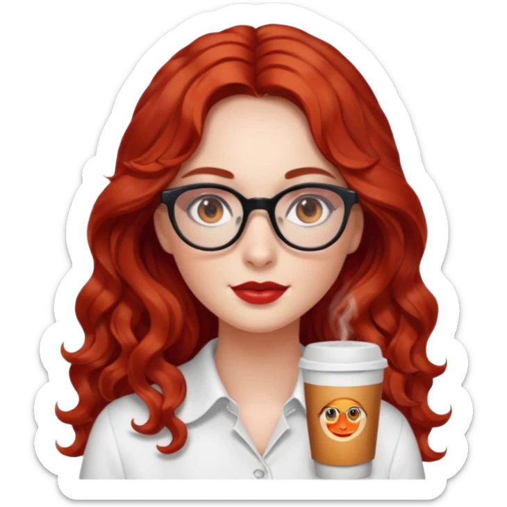 ABeautiful girl, red hair,wavy hair，long hair,Black eyes,Chinese con lentes ojos cafés oscuros sticker