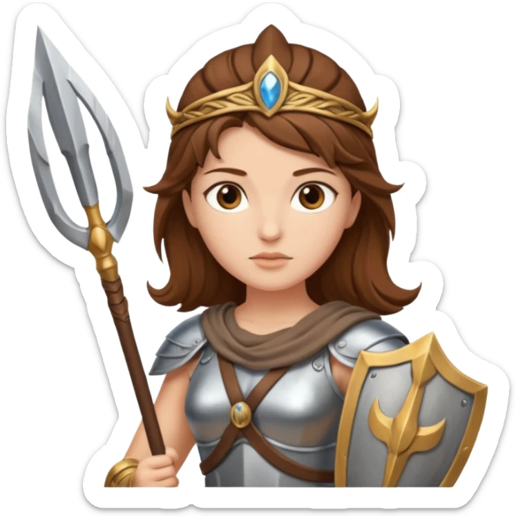 brown haired Athena the Greek goddess of disciplined, strategic warfare, calm, commanding figure leading with intelligence not force. wears light armour carries a spear, symbolising protection precise judgement. strategy, not aggression, embodying clarity, foresight and decisive action. sticker