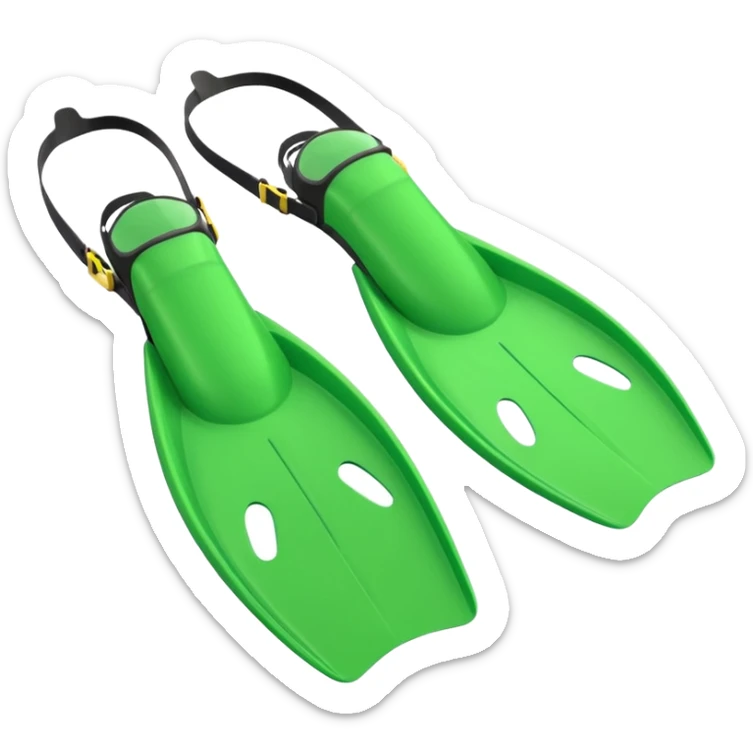 diving fins and snorkel mask, green, simple apple emoji style sticker