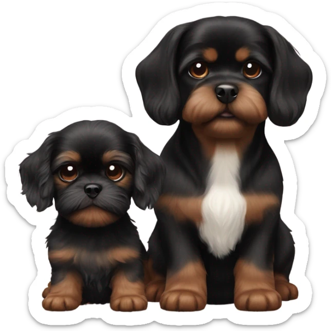 Brown Dachshund and black fluffy shih tzu puppy together sticker