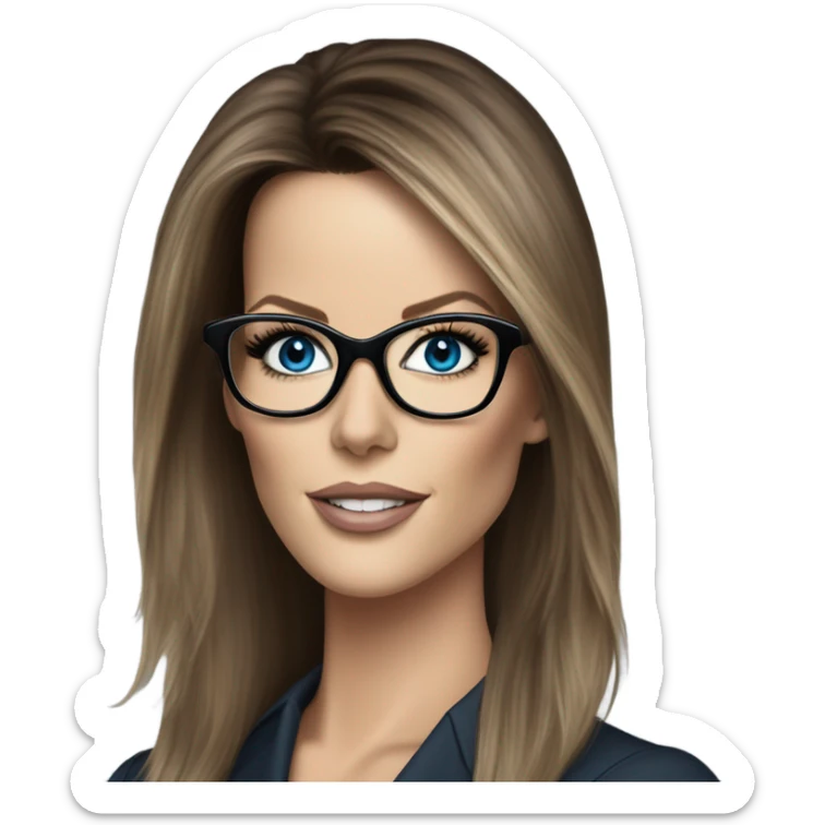 Hyper Realistic photo Kate Beckinsale blue eyes wearing glasses in a business meeting high fashion  sticker