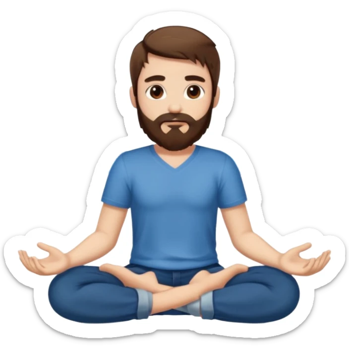 full body man long brown hair brown eyes medium beard white skin sitting cross-legged growing crystals from ground sticker