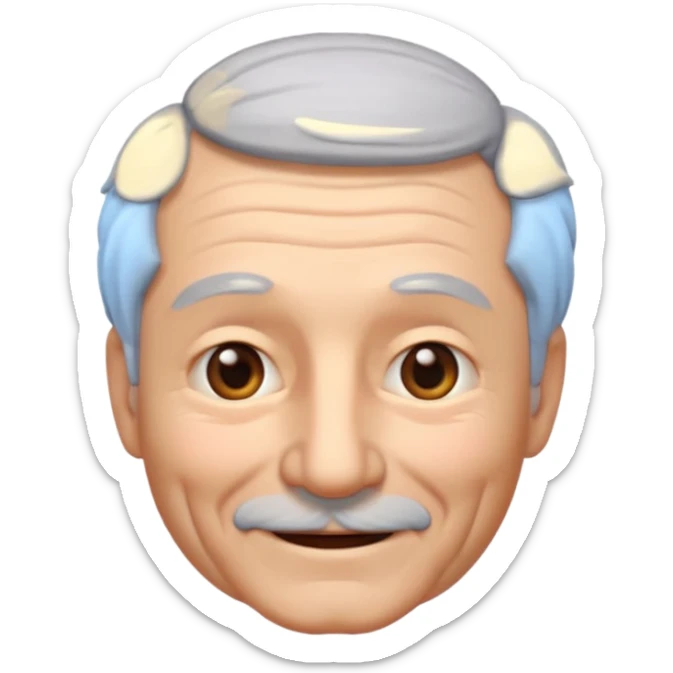 A 3D emoji in iOS emoji aesthetic style of an old man with gray hair, gentle wrinkles, kind smile, and soft eyes. Minimal white background, glossy Apple-style design, warm and friendly expression. sticker