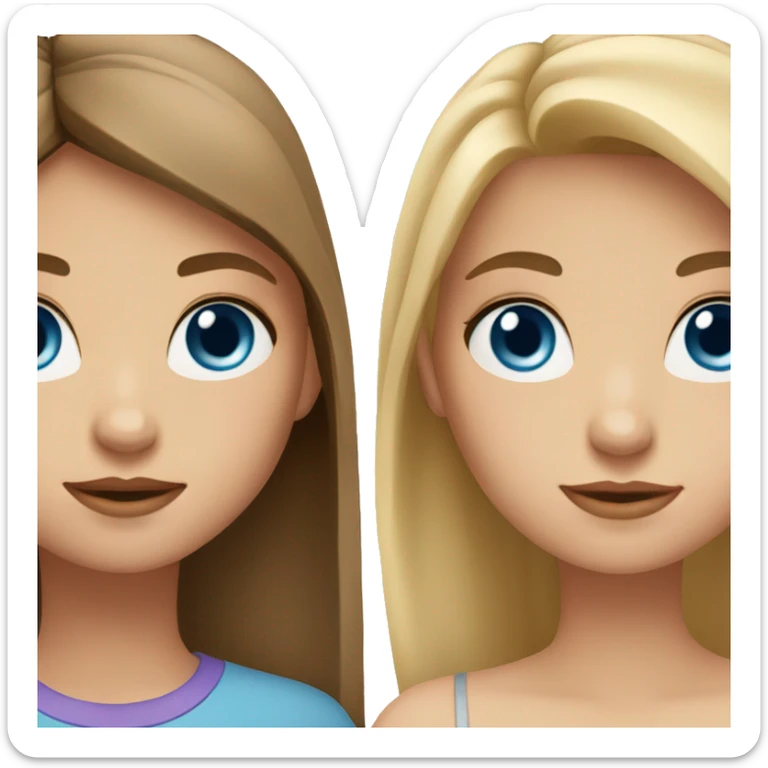 A girl with brown hair and brown eyes is next to a girl with blond hair and blue eyes sticker