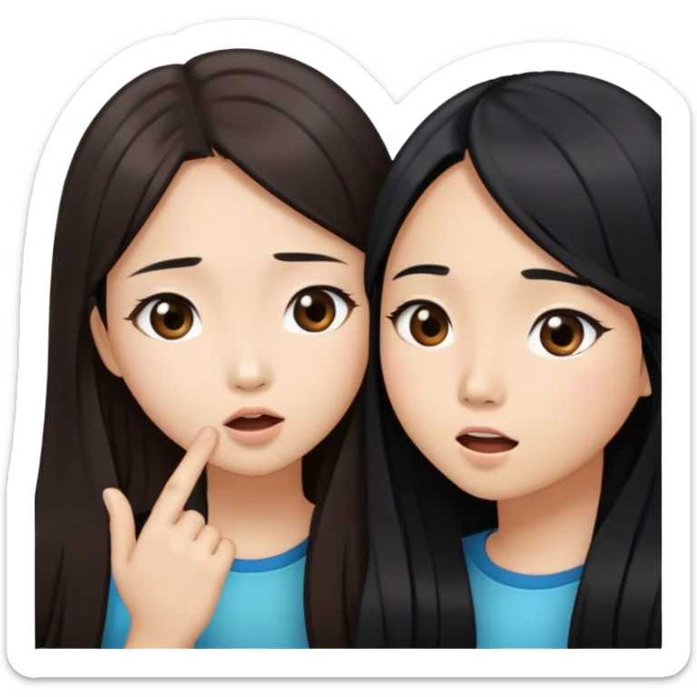 two asian girls whispering long brown hair and long black hair sticker