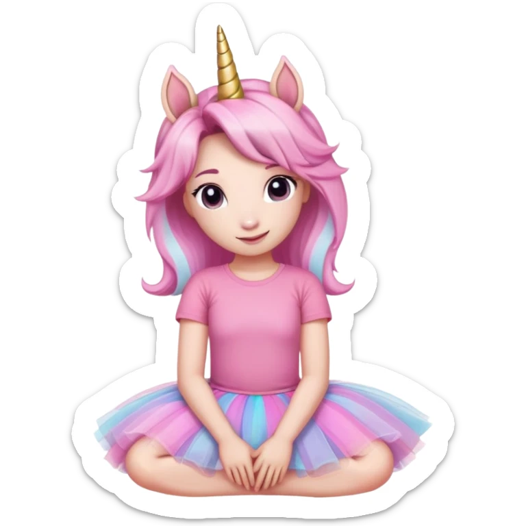 head of an anthropomorphised female unicorn in tutu and pink t-shirt, relaxed pose sticker