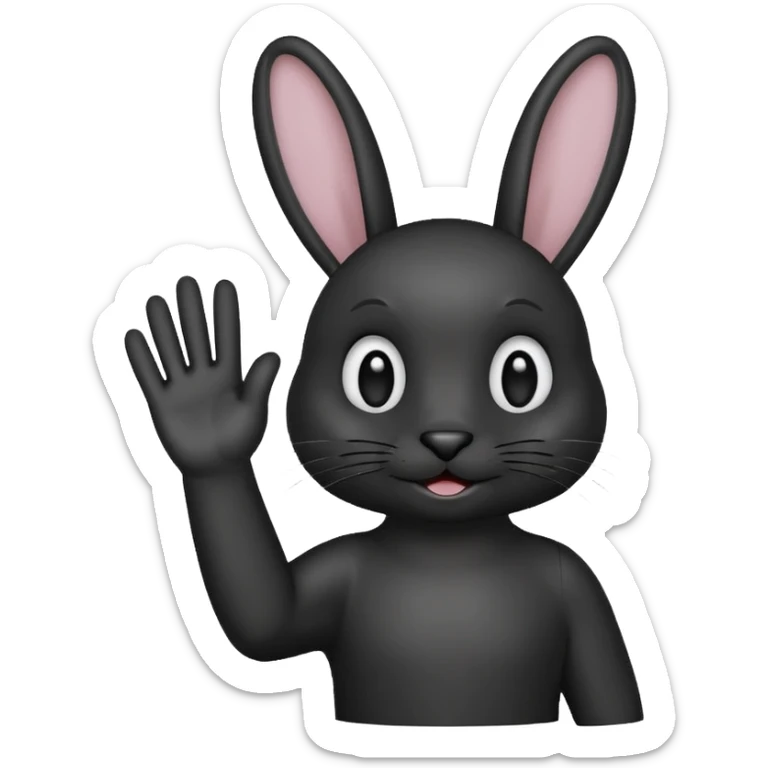 Emoji tete de Lapin noire qui fait bonjour de la main  sticker
