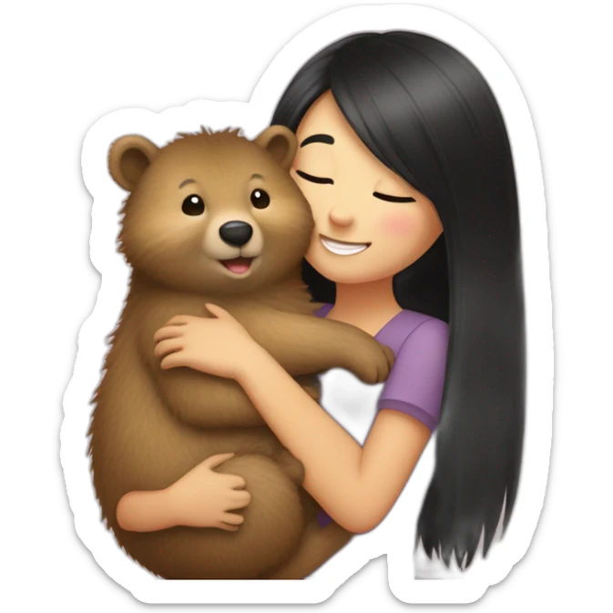 happy-girl-who-is-black-hair-and-hugging-happy-quokka sticker