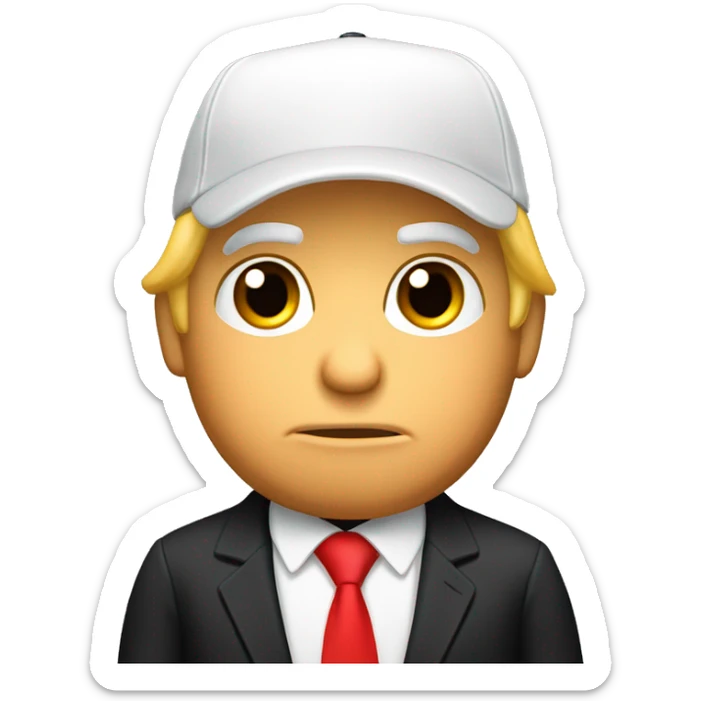 a single emoji of donald trump in a black suit, red tie, and red baseball cap sticker