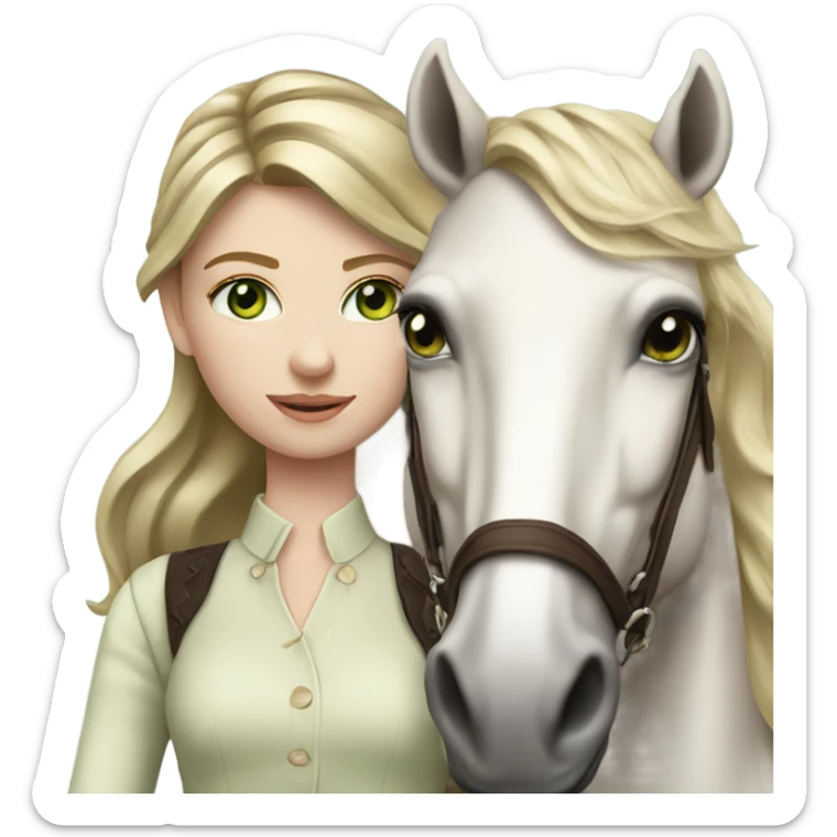 Girl high end clothes green eyes riding a horse pale skin sticker