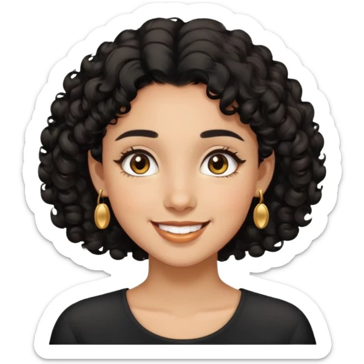 Girl showing happiness, medium skin tone, short curly black hair, gold earrings, brown eyes Minimal emoji showing happiness, medium skin tone, short curly black hair, gold earrings, brown eyes sticker