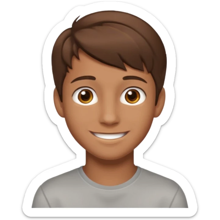 Illustrated emoji of a teen boy with brown hair and brown eyes sticker