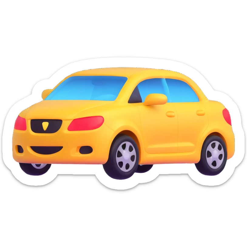 elegant 3D emoji of a car with a transparent protective film, shiny and sophisticated finish sticker