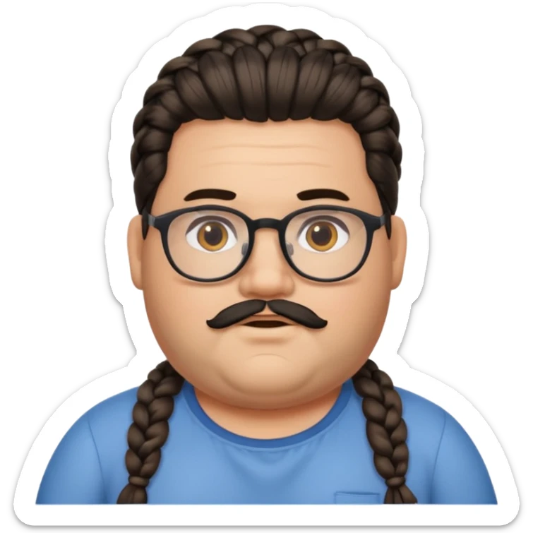 I want an emoji of a chubby person with glasses and a beard, with braided hair and a black beard sticker