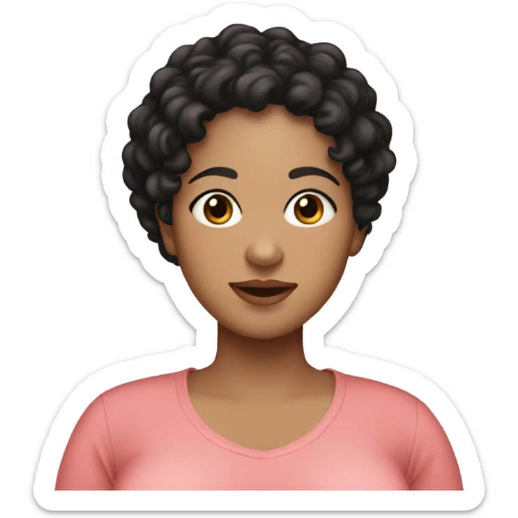 Pregnant woman with black curly short hair, light skinned wih dark brown eys sticker