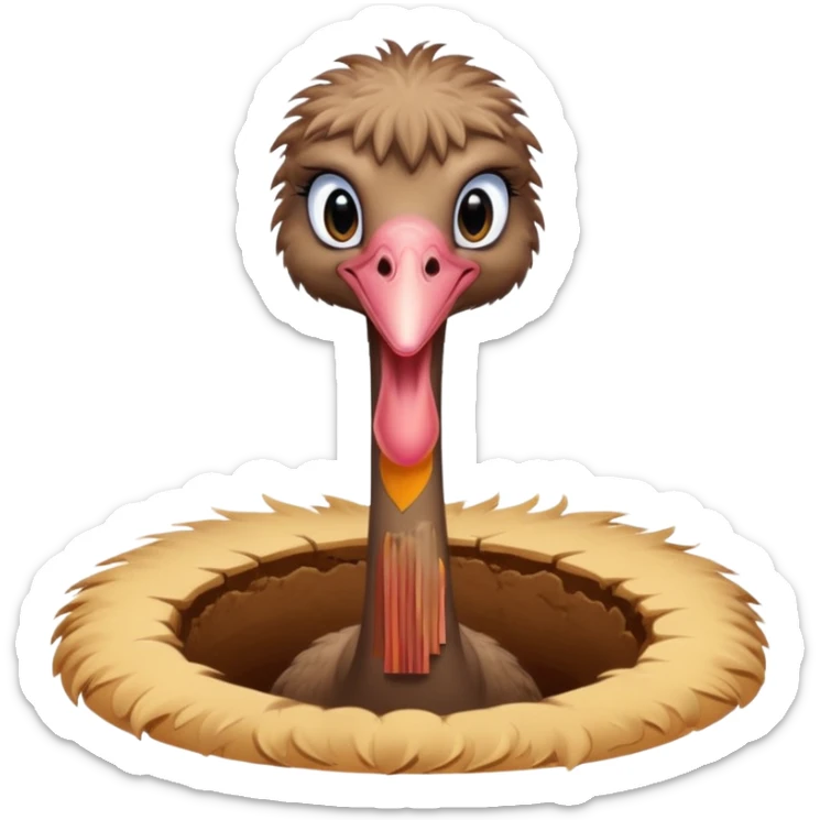 Ostrich with it's head inside a hole in the ground only it's body and neck visible sticker
