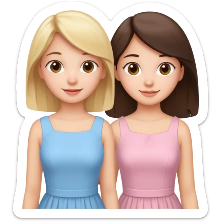 happy princesses blonde girl in light blue dress and brunette girl in light pink dress sticker