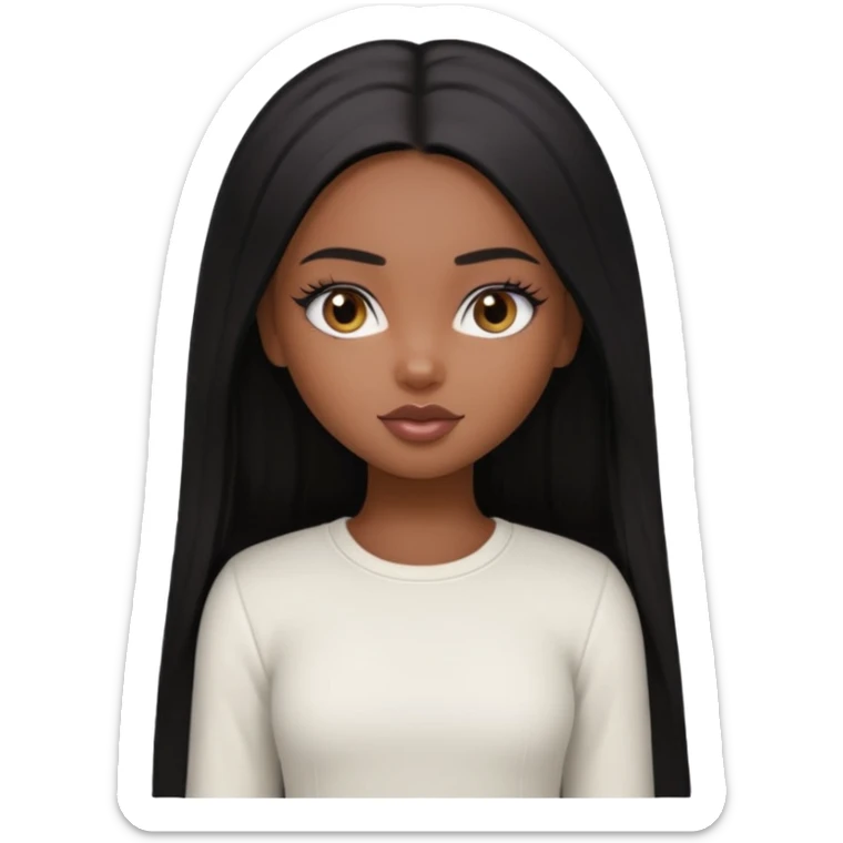 a pretty bratz brown girl with long straight black color hair and a white full sleeve sticker