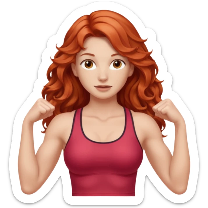Athletic girl with long light red wavy hair and smaller boobs bigger arms not too big sticker