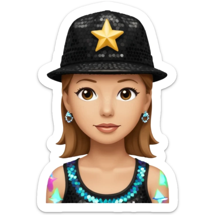 Donnie Wahlberg from NKOTB with light brown hair, black sequin crop top and hat sticker