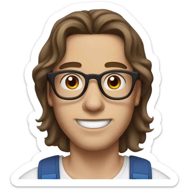 One man with brown hair and brown eyes , and glasses, with a woman with brown long hair and blue eyes , and braces  sticker