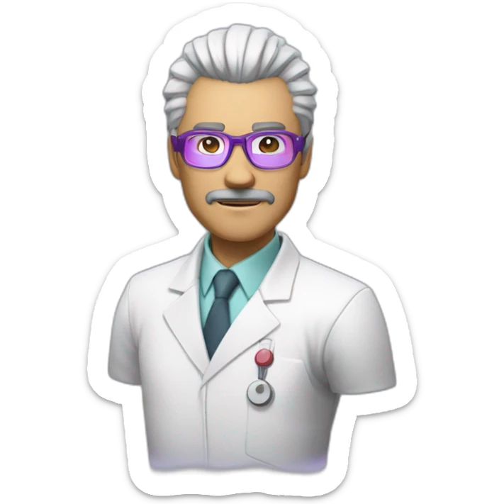 scientist with white coat (white mustache, white Heihachi Mishima hair, purple circle glasses) sticker