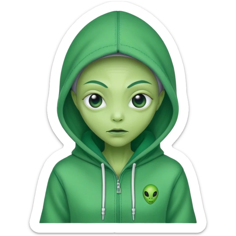 Alien wearing a hoodie with a stitching of the Name “Frau Epp”  sticker
