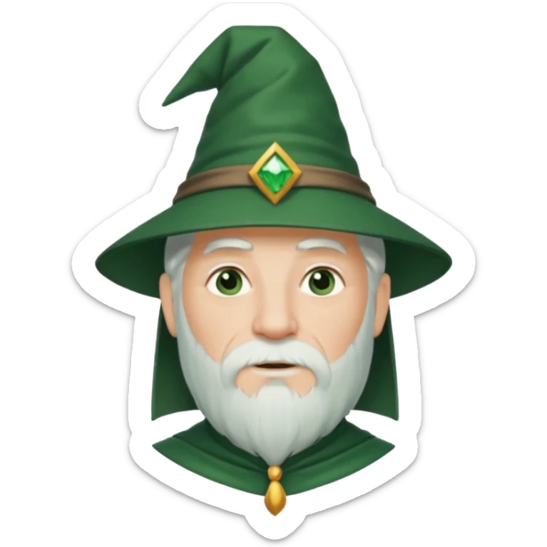 The Wizard from The Land of Oz with white hair and short beard, dark green outfit sticker