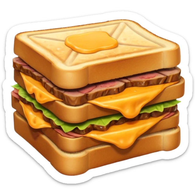 kavurma meat toasted sandwich object icon, grilled toasted bread, sautéed Turkish kavurma beef filling, melted cheese, juicy meat texture, golden brown crust, warm steam rising, 3D cartoon, mobile game icon style, centered, clean background, no text, no watermark sticker